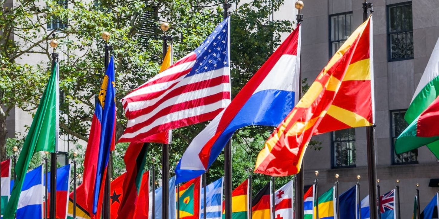 international flags in the city