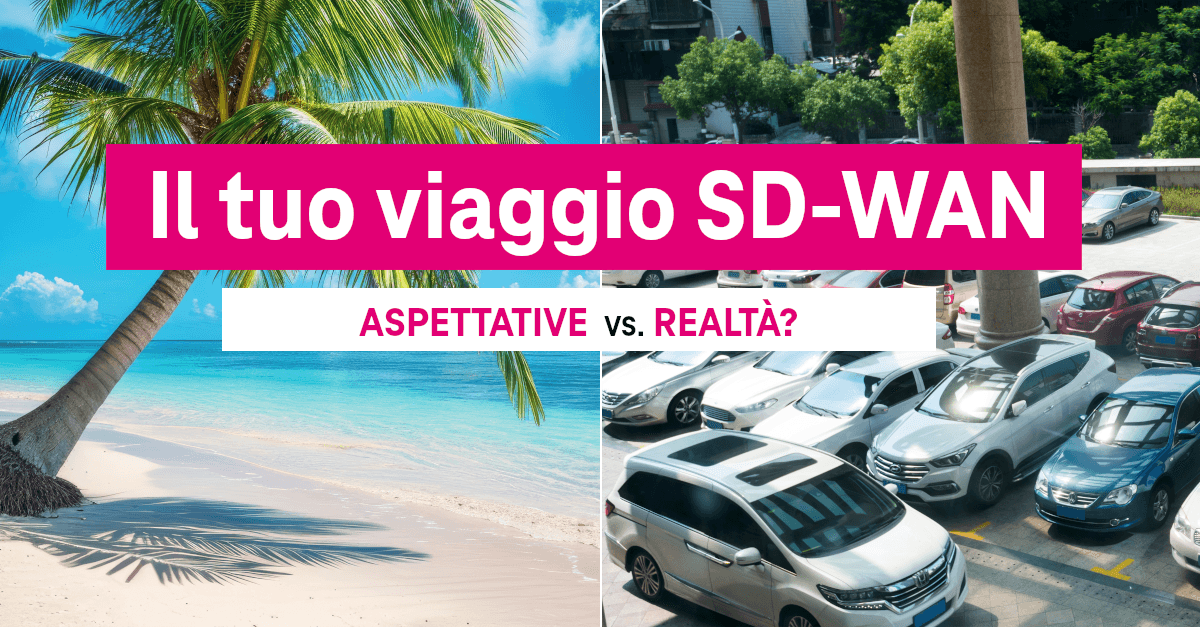 Un'immagine divisa che mostra una palma su una spiaggia nella metà sinistra e un parcheggio affollato nella metà destra.