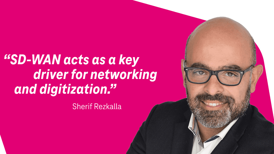 Image showing Sherif Rezkalla and his quote saying "SD-WAN acts as a key driver for networking and digitization"